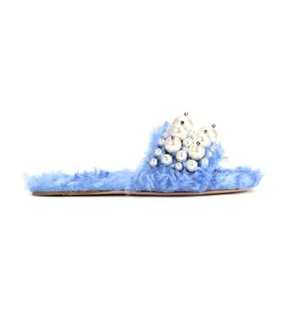 Miu Miu + Embellished Faux Fur Slippers