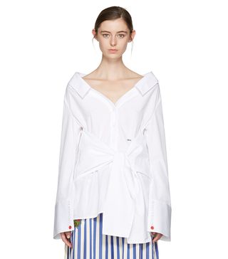 Off-White + Long-Sleeve Off-the-Shoulder Shirt