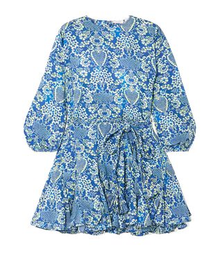 Rhode + Ella Pleated Floral-Print Cotton Poplin Mini Dress