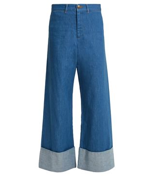 Sea + Wide-Leg Turn-Up Cuff Denim Cropped Jeans