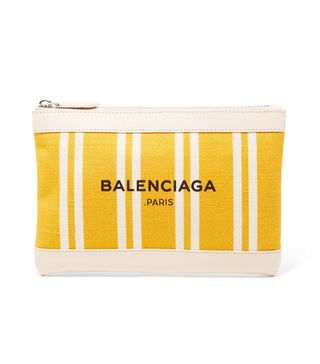 Balenciaga + Leather-Trimmed Striped Canvas Pouch