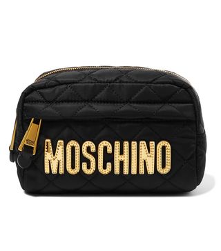 Moschino + Metallic Faux Leather-Trimmed Quilted Shell Cosmetics Case
