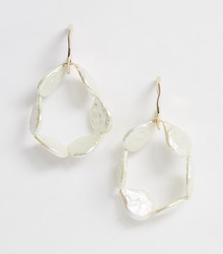 ASOS Design + Hoop Earrings with Open Circle of Faux Freshwater Pearls in Gold Tone