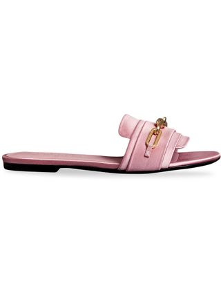 Burberry + Link Detail Satin and Leather Slides