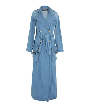 Balmain + Double-Breasted Denim Trench Coat