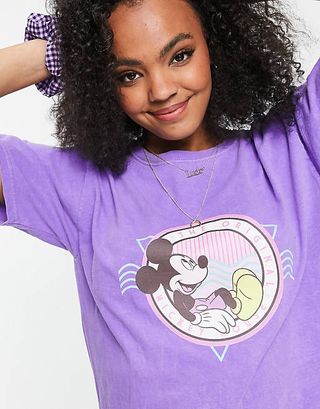 Daisy Street + Oversized T-Shirt With Mickey Mouse Graphic in Vintage Wash