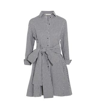 Maje + Tie-Front Gingham Cotton Mini Dress