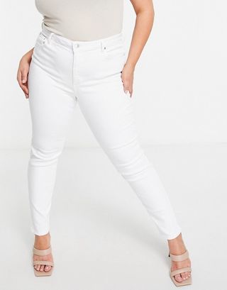 ASOS Design + High Rise Ridley Skinny Jeans in Optic White