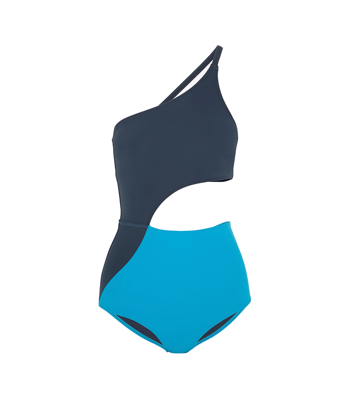 Flagpole + Ali One-Shoulder Two-Tone Cutout Swimsuit