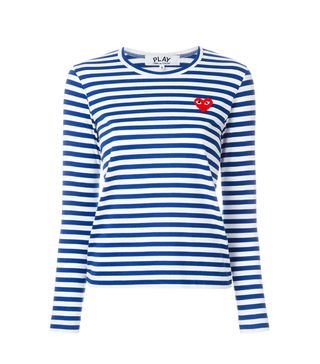 Commes des Garçons Play + Embroidered Heart Striped T-Shirt