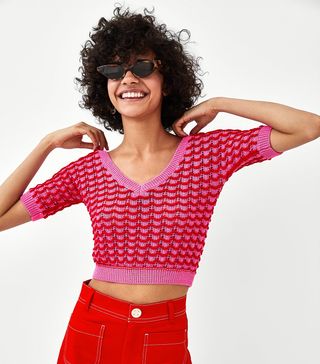 Zara + Crop Top With Scalloped Trims