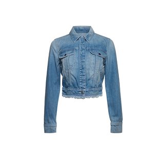 7 for All Mankind + Cropped Trucker Jacket in Coastal Blue