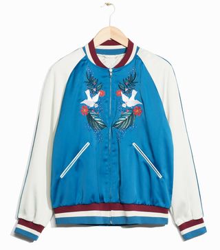 & Other Stories + Embroidered Satin Bomber Jacket