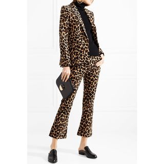 Frame + Cropped Leopard-Print Flared Pants
