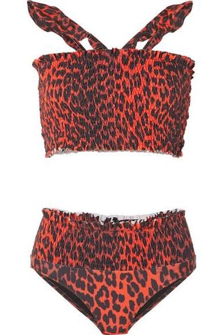 Ganni + Exclusive Shirred Leopard-Print Bikini