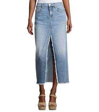 7 for All Mankind + Long Denim Skirt With Front Slit
