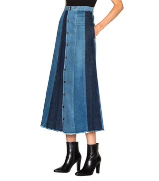 Saint Laurent + Long Patch Denim Skirt
