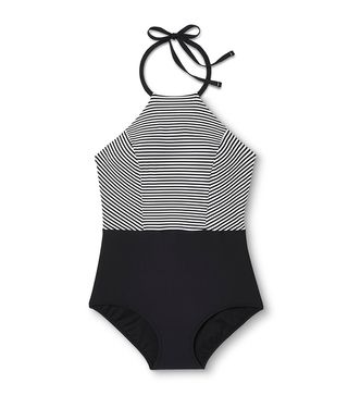 Sea Angel + Plus Size Stripe High Neck One Piece Swimsuit Black