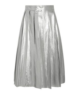 A.W.A.K.E. + Pleated Metallic Cotton Midi Skirt