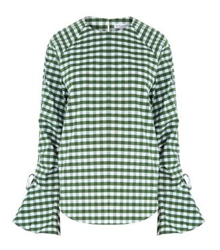 Warehouse + Gingham Ruched Sleeve Top