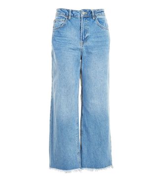 Topshop + Mid Blue Cropped Wide Leg Jeans
