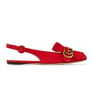 Gucci + Marmont Fringed Suede Slingback Flats