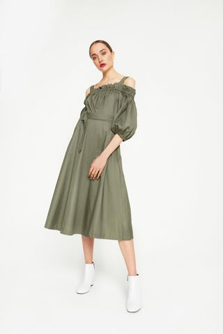 OWNTHELOOK.COM + Balloon Sleeve Belted Midi Dress