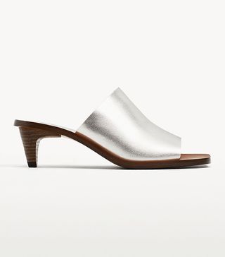 Zara + Silver-Toned Leather Mules