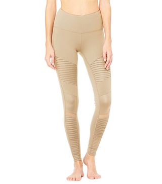 Alo + High-Waist Moto Leggings in Gravel/Gravel Glossy