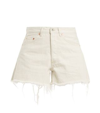 Off-White + High-Rise Frayed-Hem Denim Shorts