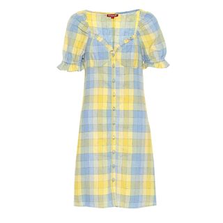 Staud + Sur Checked Linen-Blend Dress