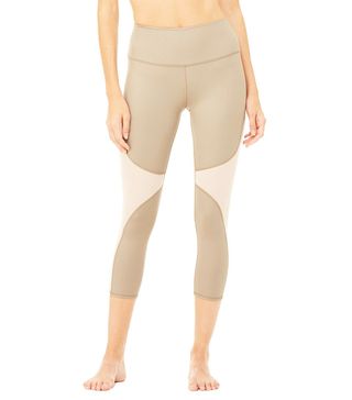 Alo + High-Waist Coast Capri Leggings in Gravel Glossy/Rich Sand