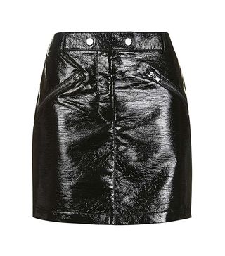 Topshop + Black Vinyl Mini Skirt