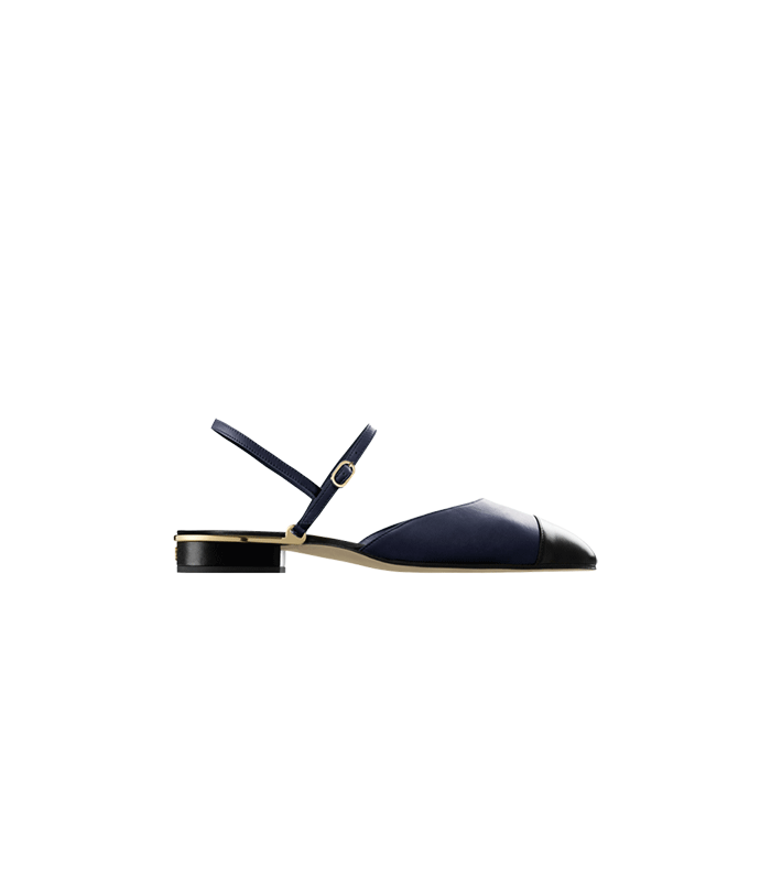 Chanel + Lambskin Navy Blue and Black Flats