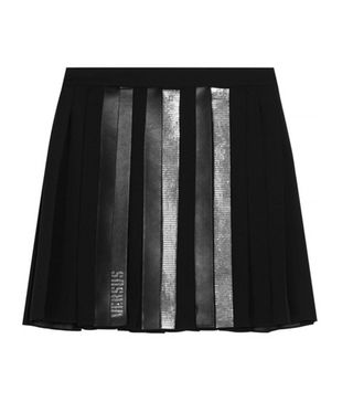 Versus Versace + Faux Leather-Trimmed Embellished Pleated Chiffon Mini Skirt