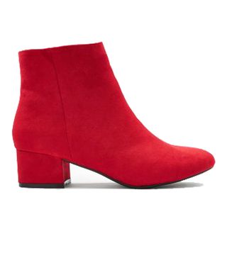 Next + Red Low Block Heel Ankle Boots