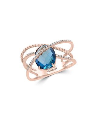 Bloomingdale's + Blue Topaz 
Diamond Crossover Statement Ring in 14K Rose Gold