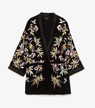 Zara + Embroidered Kimono Jacket With Belt