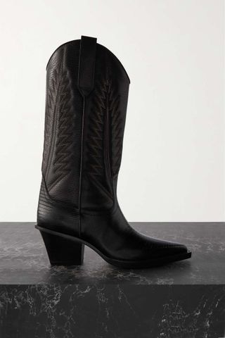 Paris Texas + Rosario Embroidered Textured-Leather and Croc-Effect Leather Knee Boots