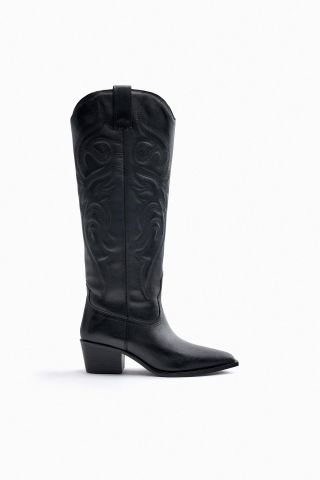 Zara + Embroidered Leather Cowboy Boots