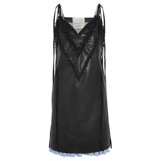 Cédric Charlier + Ruffle Trimmed Faux Leather Dress
