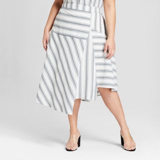 Who What Wear + Striped Flowy Asymmetric Midi Skirt