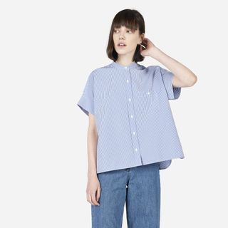 Everlane + Cotton Poplin Collarless Short-Sleeve Square Shirt