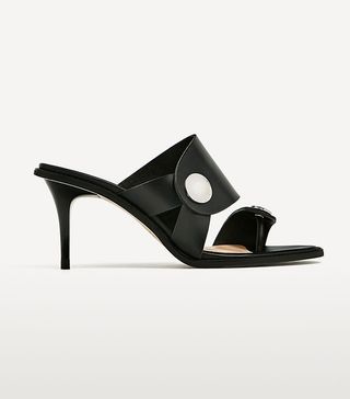 Zara + Medium Heel Leather Sandal