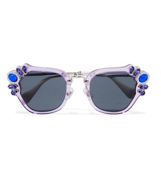 Miu Miu + Crystal-Embellished Cat-Eye Acetate Sunglasses