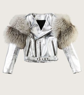 Marc Jacobs + Metallic Moto Leather Jacket With Fur Sleeves