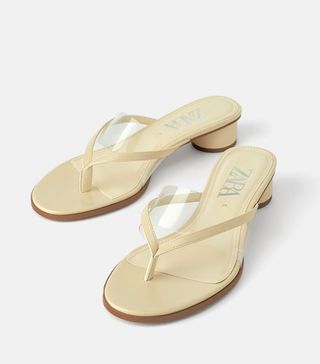 Zara + Round Vinyl Mid Heel Sandals