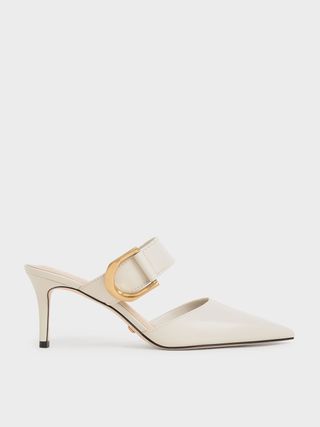 Charles & Keith + Chalk Gabine Buckled Leather Mule Pumps