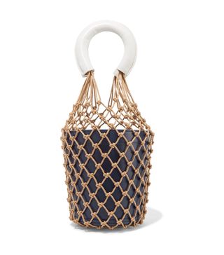 Staud + Moreau Leather and Macramé Bucket Bag