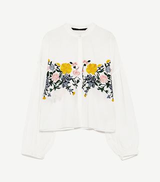 Zara + Floral Embroidered Shirt